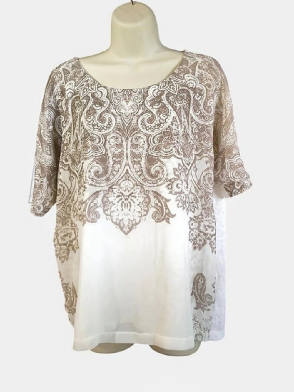 Comma Paisley Tunic in White & Brown Size 38 Like New